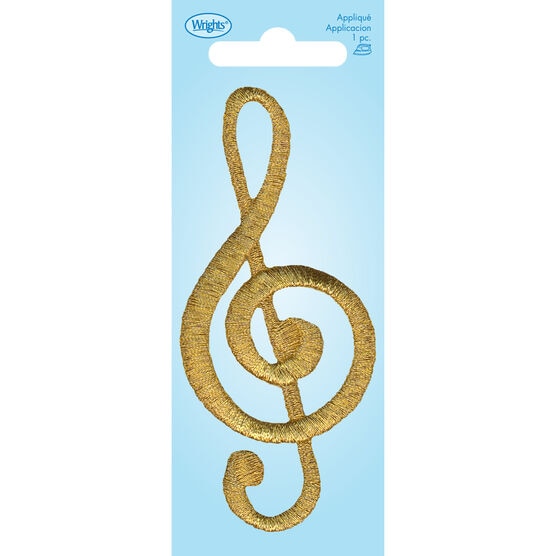 Wrights Metallic Gold Musical Notes Clef Iron On Patch