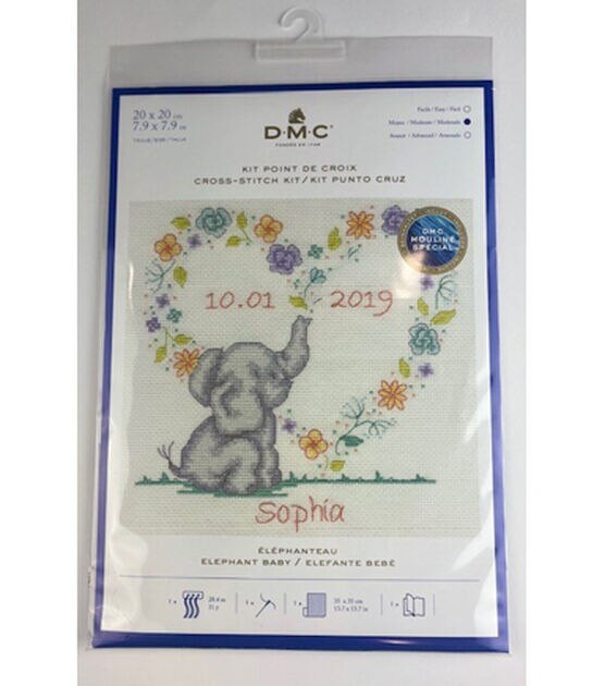 DMC 7" x 7" Elephant Baby Sampler Cross Stitch Kit, , hi-res, image 4