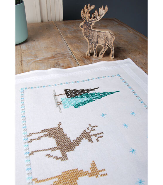 Vervaco 16" x 40" Reindeer Table Runner Stamped Cross Stitch Kit, , hi-res, image 4
