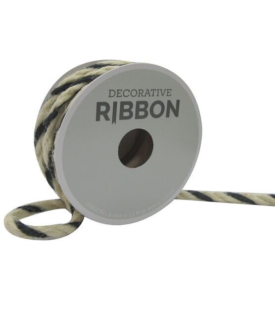 Decorative Ribbon 6mmx12' Narrow Cord Ivory & Black