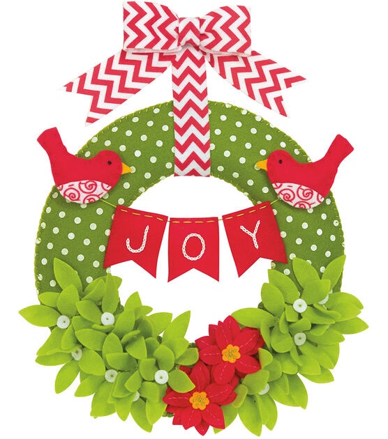 Dimensions Christmas 14'' Round Wreath Felt Applique Kit Joy, , hi-res, image 2