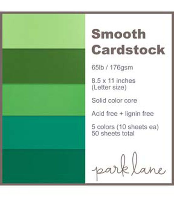 50 Sheet 8.5" x 11" Green Solid Core Cardstock Paper Pack by Park Lane, , hi-res, image 5