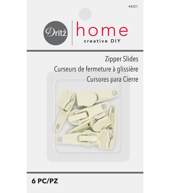 Dritz Home Zipper Slides, 6 pc, Cream