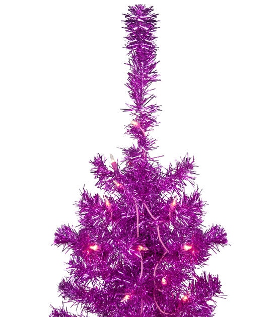 Northlight 4' Pre Lit Pink Tinsel Christmas Tree, , hi-res, image 3