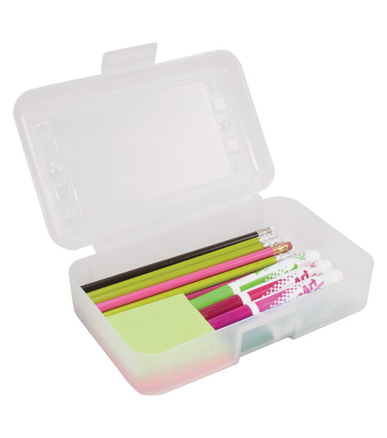 Advantus Gem Polypropylene Pencil Box with Lid, Clear, 8 1/2 x 5 1/2 x