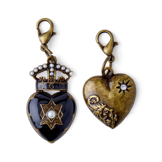 2ct Antique Gold Heart Charms by hildie & jo, , hi-res, image 2
