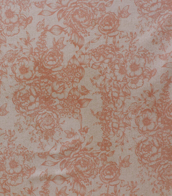 Coral Winter Faded Floral Quilt Glitter Cotton Fabric by Keepsake Calico