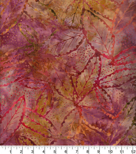 Batik Cotton Fabric Burgundy Rustic Leaves | JOANN