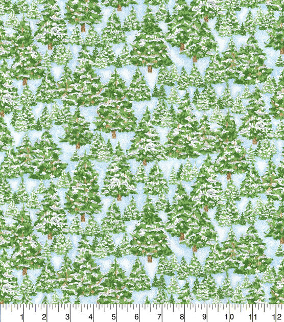 Fabric Traditions Glitter Snowy Trees Christmas Cotton Fabric, , hi-res, image 2