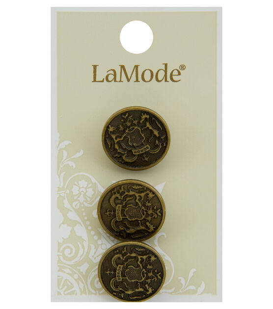 La Mode 3/4" Antique Gold Round Shank Buttons 3pk