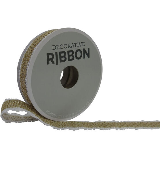 Decorative Ribbon 3/4''x15' Burlap on Lace White