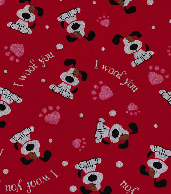 I Woof You Red Valentine's Day Cotton Fabric, , hi-res, image 2