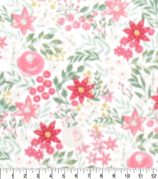 Christmas Floral on White Anti Pill Fleece Fabric, , hi-res, image 3