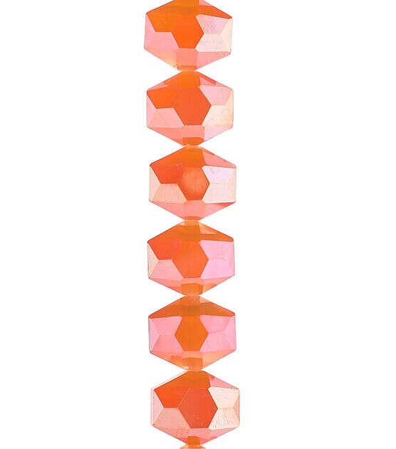 7" Orange Faceted Hexagon Glass Bead Strand by hildie & jo, , hi-res, image 2