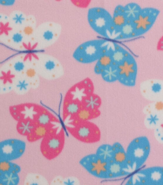Butterflies On Pink Blizzard Fleece Fabric