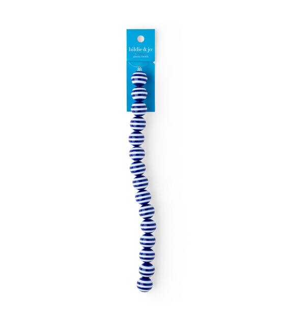 7" White Stripes on Blue Plastic Round Bead Strand by hildie & jo