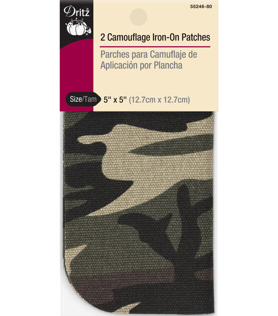Dritz Heavy Canvas Iron-On Patches, 2 pc, Camouflage Green