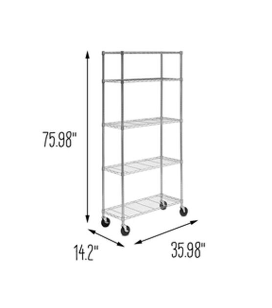 Honey Can Do 36" x 76" Chrome Rolling Adjustable Shelving Unit 200lbs, , hi-res, image 4
