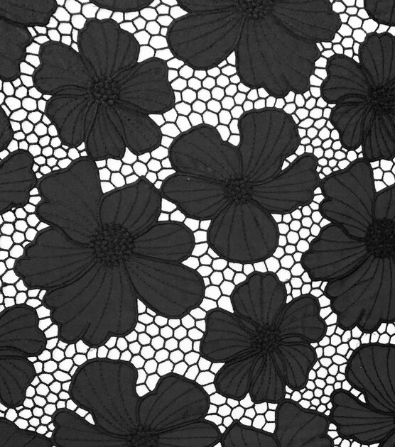 Black Floral Embroidered Lace Fabric