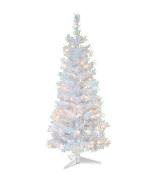 National Tree 4' Pre Lit White Iridescent Tinsel Christmas Tree