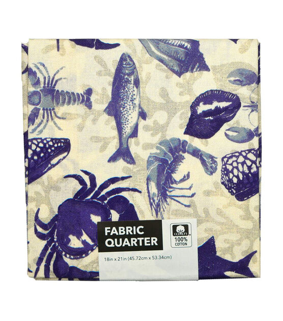 Crabs And Shells Navy And Tan Cotton Fabric Quarter