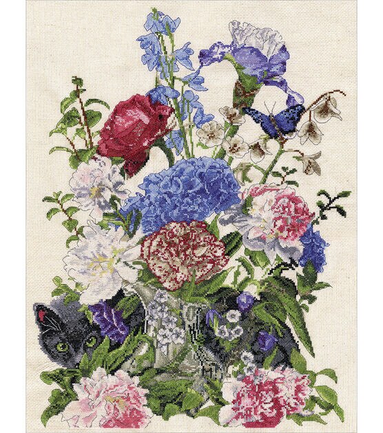 Design Works 14" x 19" Bouquet With Cat Counted Cross Stitch Kit, , hi-res, image 2