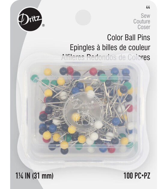 Dritz 1-1/4" Color Ball Pins, Assorted, 100 pc