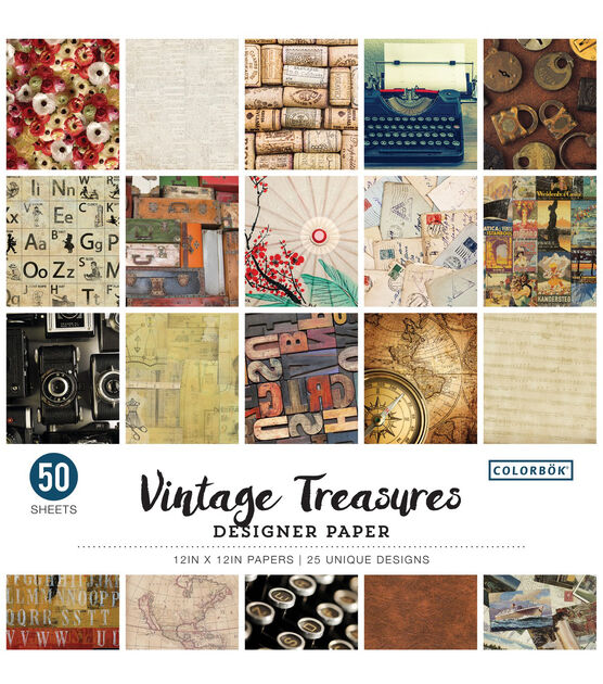 Colorbok Single Sided Paper 12"X12" Vintage Treasures, 25 Designs