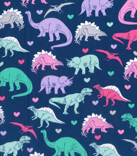 Novelty Cotton Fabric  Girl Dinosaur