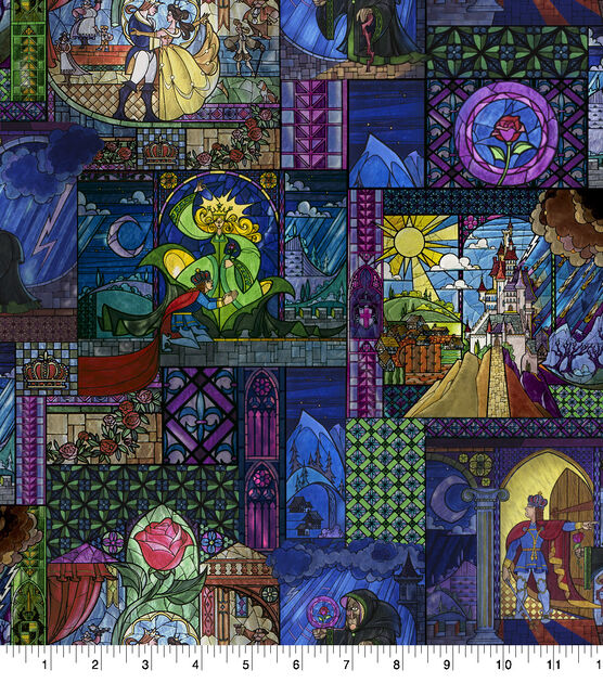 Disney Beauty & The Beast Cotton Fabric  Stained Glass