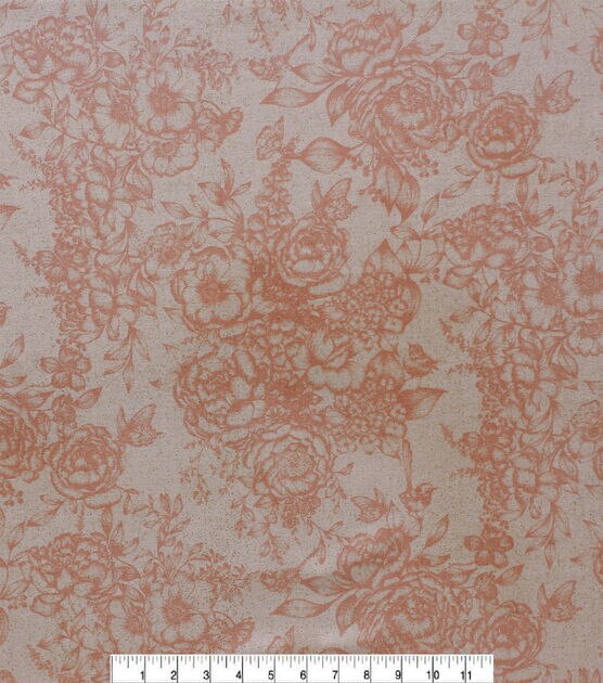 Coral Winter Faded Floral Quilt Glitter Cotton Fabric by Keepsake Calico, , hi-res, image 2