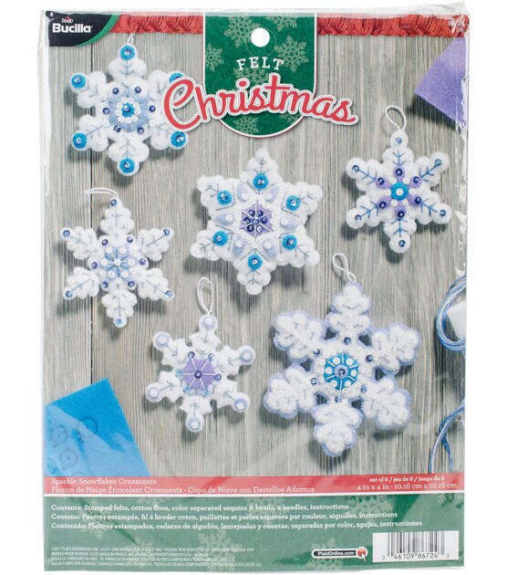 Bucilla 6ct Sparkle Snowflake Ornaments Needle Feltiing Applique Kit
