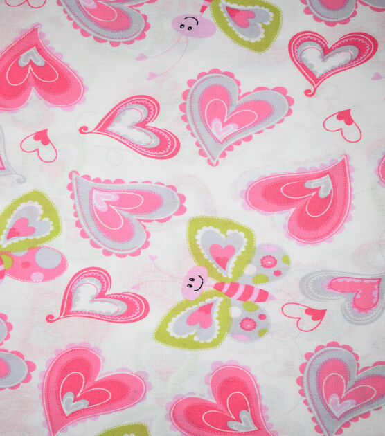 Pink Butterflies & Hearts Quilt Cotton Fabric by Keepsake Calico