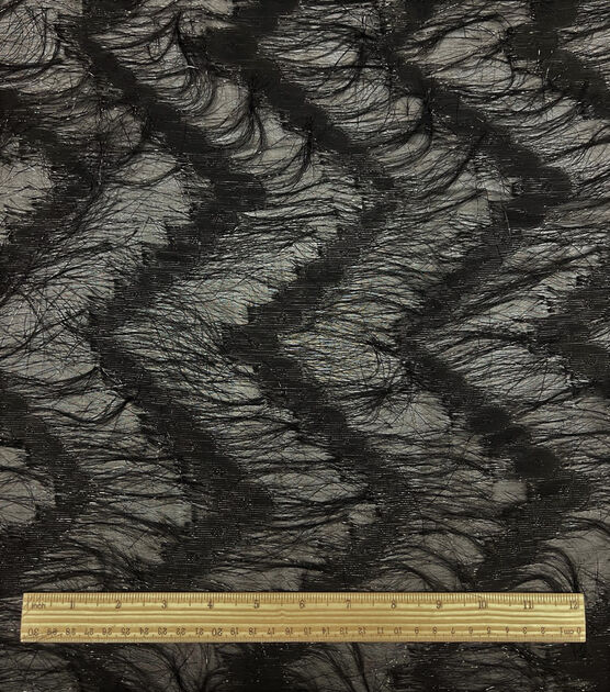 Black Faux Feather Chevron On Chiffon Fabric, , hi-res, image 2