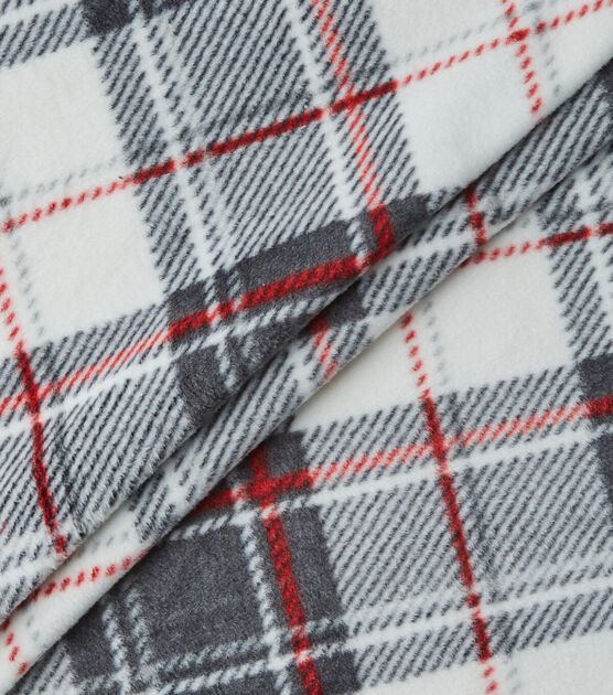 Eddie Bauer Black & White Red Plaid Premium Fleece Fabric, , hi-res, image 3