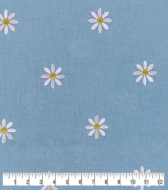Daisy Embroideries on Light Blue Quilt Cotton Fabric by Keepsake Calico, , hi-res, image 3
