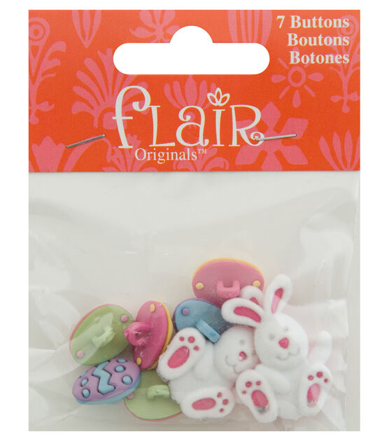 Flair Originals 1 1/4" Easter Bunny & Egg Shank Buttons 7pc