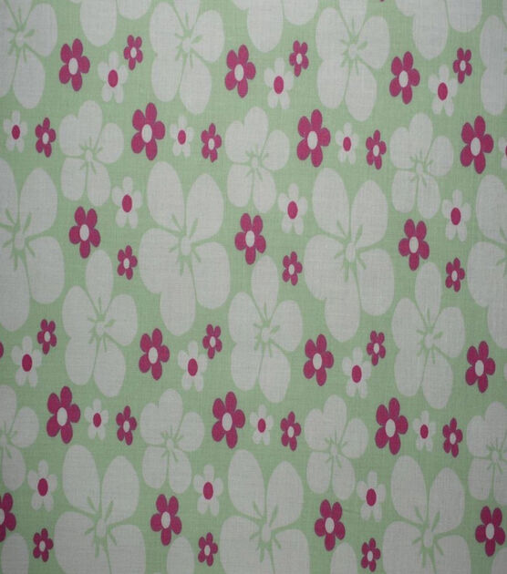White & Pink Floral on Mint Quilt Cotton Fabric by Quilter's Showcase