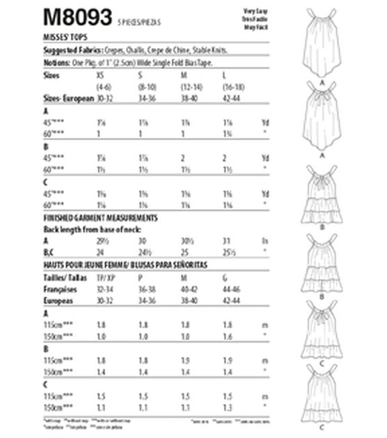 McCall's M8093 Size XS to L Misses Tops Sewing Pattern, , hi-res, image 4