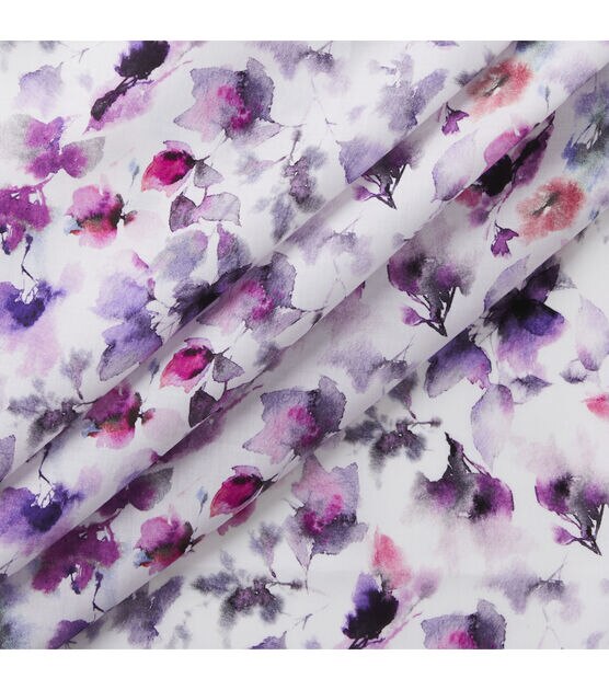 Blurred Floral & Leaves Purple Large Premium Cotton Lawn Fabric, , hi-res, image 2