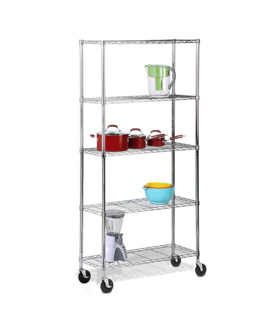 Honey Can Do 36" x 76" Chrome Rolling Adjustable Shelving Unit 200lbs, , hi-res, image 3