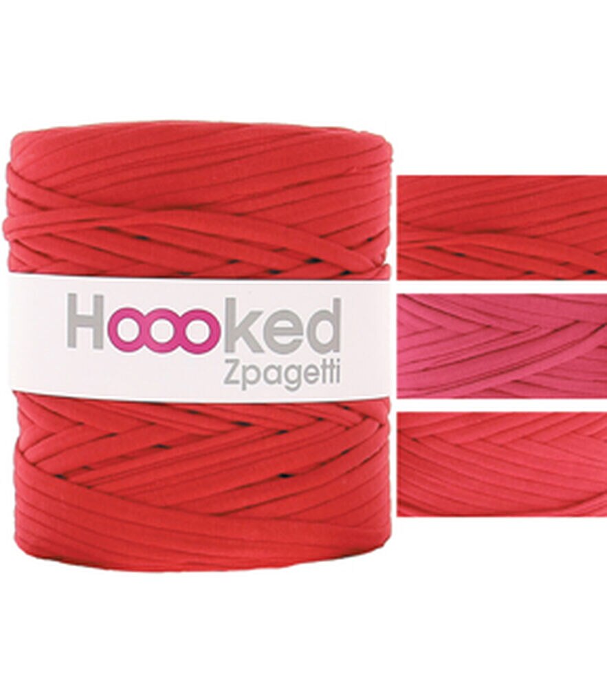Hoooked Zpagetti 131yds Jumbo Cotton Yarn, Fiesta Red, swatch