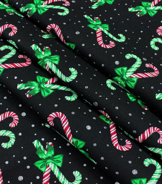 Candy Canes & Dots Christmas Glitter Cotton Fabric, , hi-res, image 2