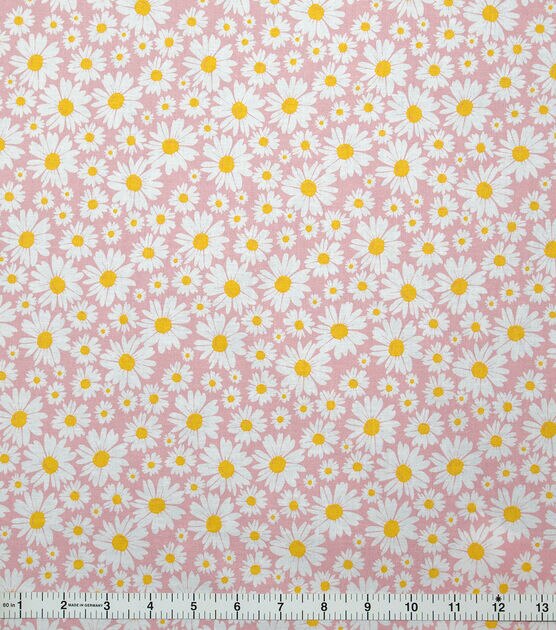 White Daisies on Pink Quilt Cotton Fabric by Keepsake Calico