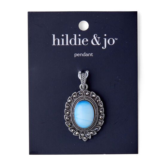 Oval Metal Pendant With Blue Stone by hildie & jo, , hi-res, image 1