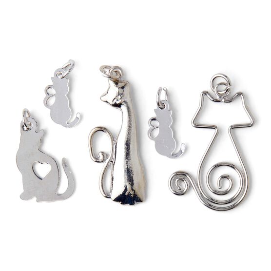 5pk Silver Cat Charms by hildie & jo, , hi-res, image 2
