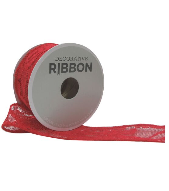 Decorative Ribbon 1.5''x15' Lace Ribbon Red
