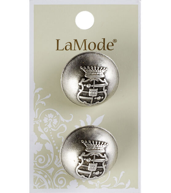 La Mode 1" Antique Silver Crest Shank Buttons 2pk