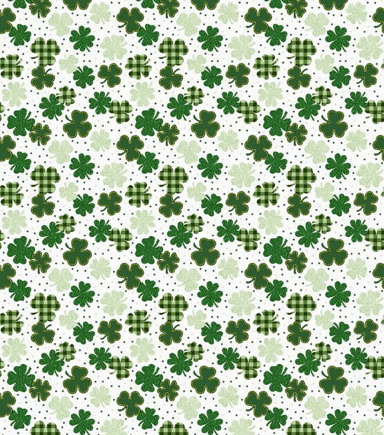 Gingham Clover On White St. Patrick's Day Cotton Fabric, , hi-res, image 2