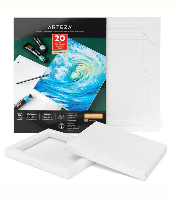 Arteza DIY White Frame Acrylic Pad 11''x14 Ready-to-Hang Kit 20 Sheets